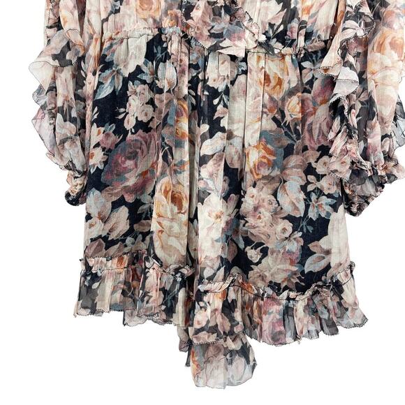 Zimmermann Floral Ruffle Playsuit Size 1 US Size 6 100% Silk Long Sleeve Romper - Picture 3 of 7